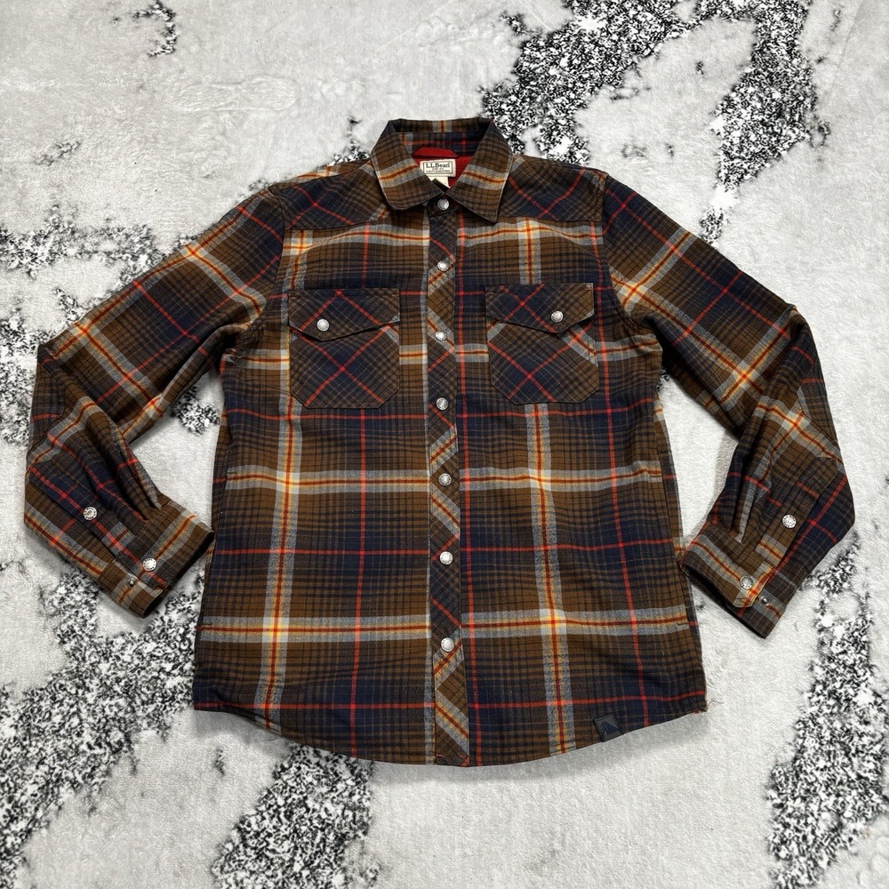 LL Bean Shirt Jacket Men Size S Plaid Thermal Lined Snap Wool Blend Fall Shacket